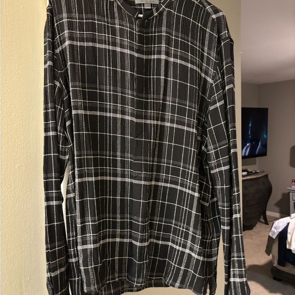 John Varvatos Black and White Plaid Men's Shirt